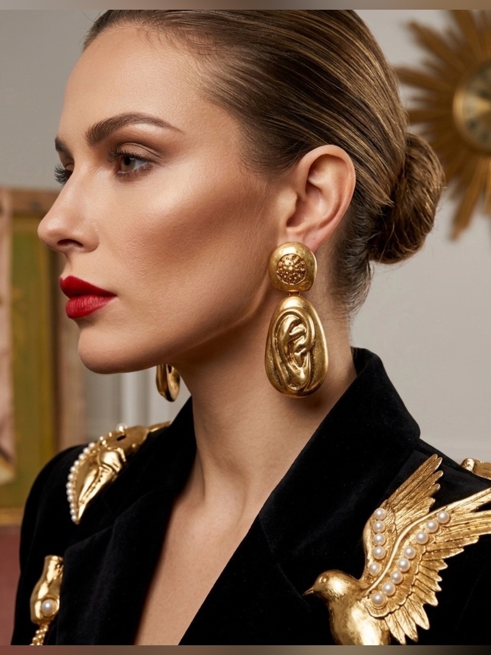 Schiaparelli Inspired Gold Tone Ear & Nip Earrings Anatomy Jewelry Gift NEW